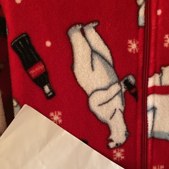 Women’s Coca Cola red polar bear hooded footed one piece pajamas size M - Picture 8 of 10